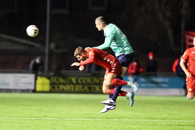 Action from Worthing's 6-0 home defeat to Ebbsfleet at Woodside Road in National League South