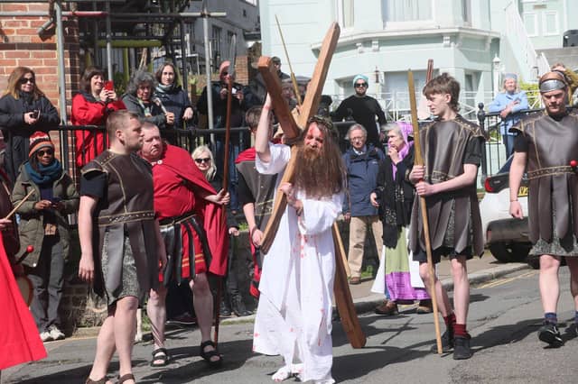 Procession of Witness 2024 on Good Friday in Hastings Old Town. Photo by Roberts Photographic.