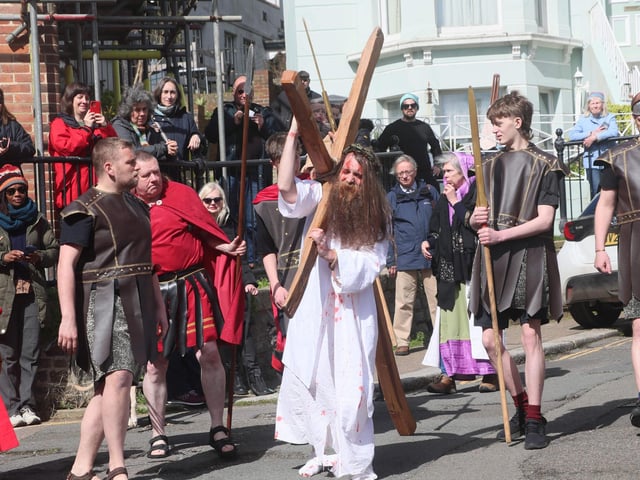 Procession of Witness 2024 on Good Friday in Hastings Old Town. Photo by Roberts Photographic.