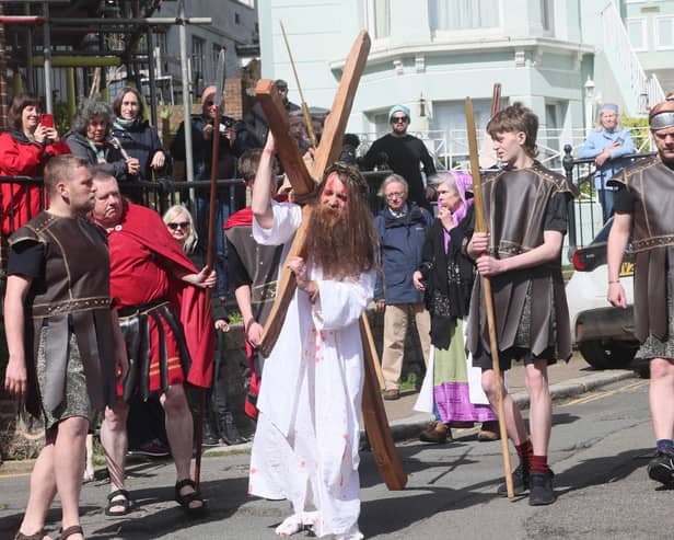 Procession of Witness 2024 on Good Friday in Hastings Old Town. Photo by Roberts Photographic.