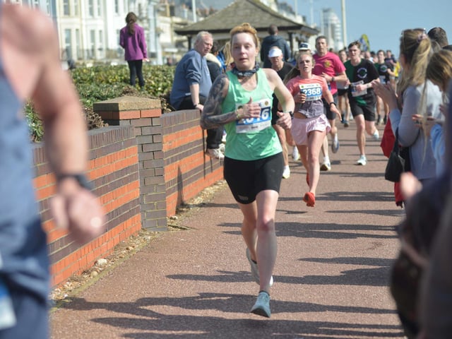 Images from the finish area at the 2026 Hastings Half Marathon