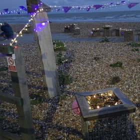 Bexhill Beach Garden illuminated purple for World Polio Day
