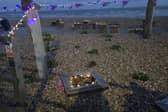 Bexhill Beach Garden illuminated purple for World Polio Day