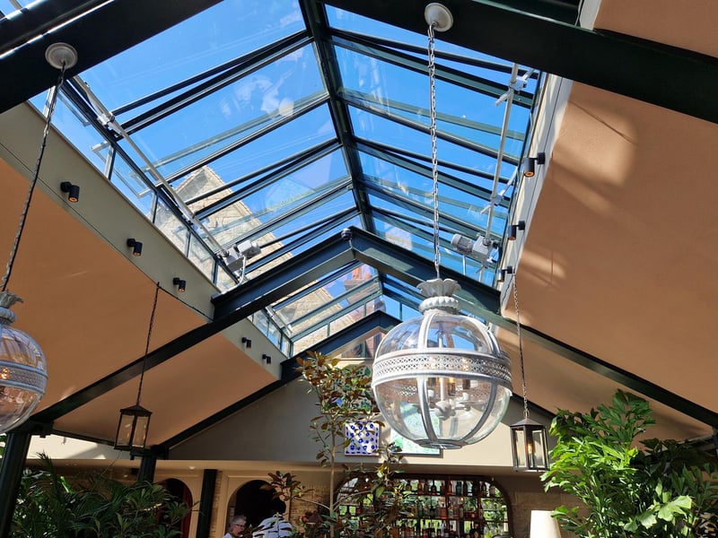 The glasshouse lets plenty of light inside