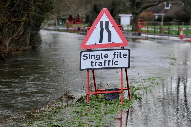 The River Lavant burst its banks leading to flooding and road closures in East Lavant Pic S Robards SR23011704