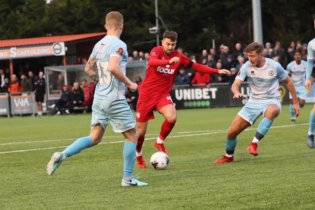 Worthing v Eastbourne Borough in action at Woodside Road on Boxing Day