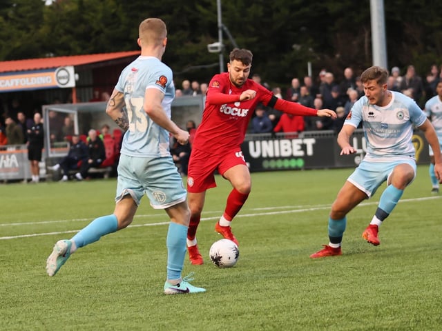 Worthing v Eastbourne Borough in action at Woodside Road on Boxing Day