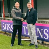 Worthing FC General Manager Keith Mitchell with Damian Pulford of Sussex Transport