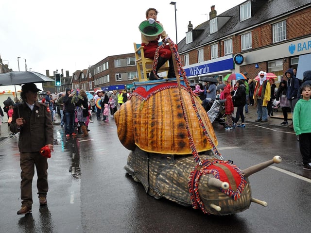 A giant snail in the Lancing parade in 2014