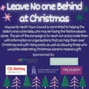 Leave No one Behind at Christmas Campaign poster, with logos of the project sponsors, Amadeus, P&S Gallagher, CSL Behring, Orchards Shopping Centre and Haywards Heath Town Council.