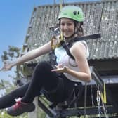 On the high zip wire at Lodge Hill's family SEND day