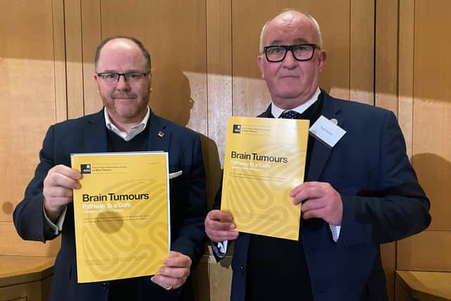 MP George Freeman, minister of state for science, innovation and technology, with Hugh Adam, head of stakeholder relations for Brain Tumour Research. Photo: Brain Tumour Research