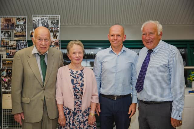 Wightman & Parrish anniversary - Michael, Pam and Nicholas Parrish with Sir John Timpson