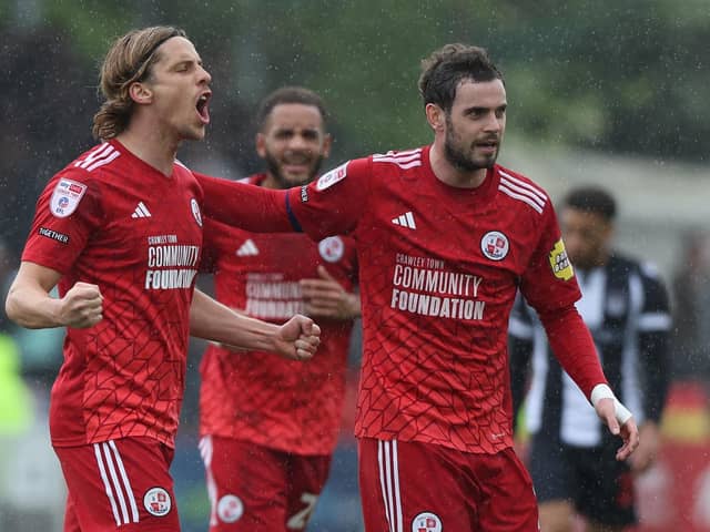 Crawley Town's Danilo Orsi celebrates scoring to make it 1-0 to Crawley | Pictures: James Boardman / Stephen Lawrence / Telephoto Images
