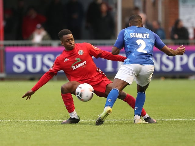 Action from Worthing and St Albans' nine-goal thriller in the National League South at Woodside Road