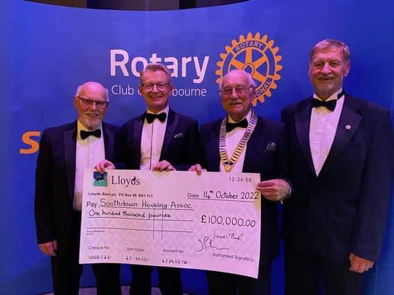 Centenary project cheque for £100,000: Left to right, project chair Ian Huke, Neil Blanchard of Southdown Housing Association, club president Graham Marsden and Bob Hamblyn, who led with the launch of the campaign.