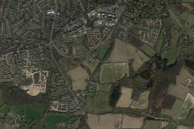 DM/22/2272: Land At Hurst Farm, Hurstwood Lane, Haywards Heath. Outline application with all matters reserved for the erection of up-to 375 new homes, a two-form entry primary school, burial ground, allotments, open space with associated infrastructure, landscaping and parking areas. (Photo: Google Maps)