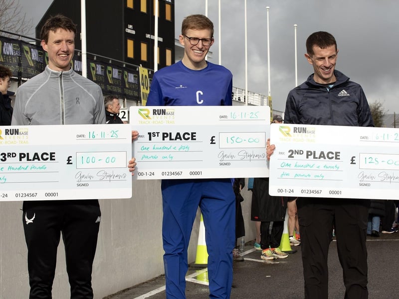 The first, second, and third place finishers at the Chichester 10k