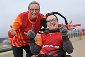 Stephen Merridue and his dad David will be running the 2024 London Marathon as Team Dude assisted wheelchair running team. Picture: SR24020301 SR Staff / Sussex World