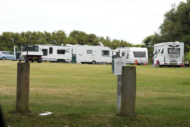 More than 20 caravans and motorhomes pitched up at Goring Greensward in Marine Drive earlier this week. Photo: Eddie Mitchell