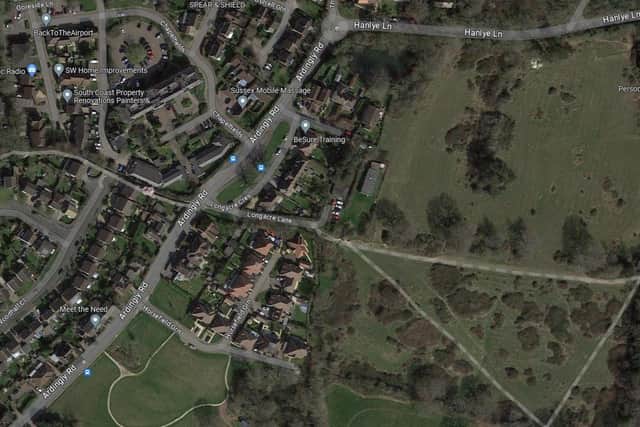 An aerial view of the rough location of 55 proposed new homes near Hanlye Lane in Cuckfield. Photo: Google Maps