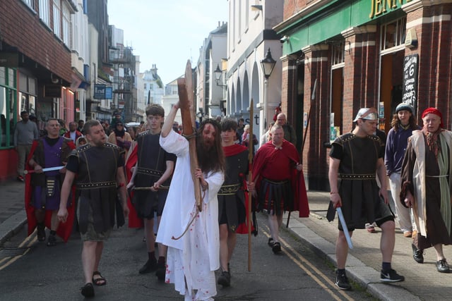 Procession of Witness 2024 on Good Friday in Hastings Old Town. Photo by Roberts Photographic.