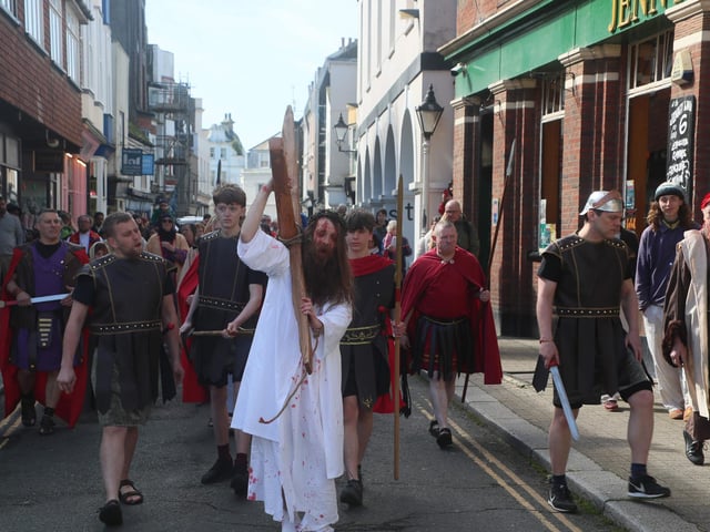 Procession of Witness 2024 on Good Friday in Hastings Old Town. Photo by Roberts Photographic.