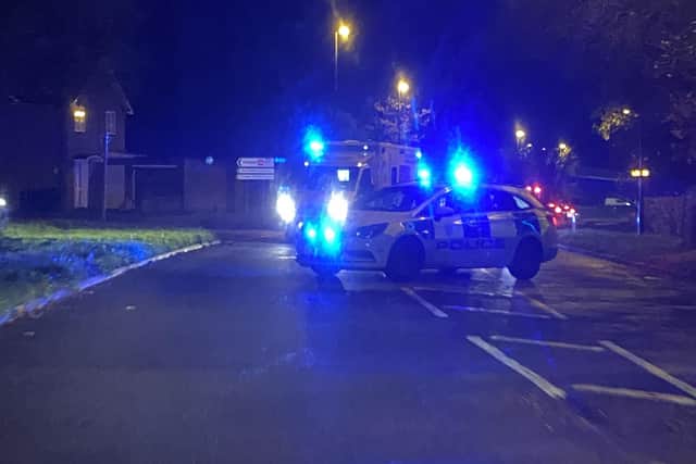 Photos and video footage from the scene show a police car and ambulance blocking the road near the Ifield Avenue roundabout – whilst two fire engines also arrived. Photo contributed