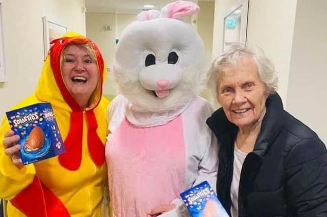 Residents were excited and overjoyed to have their eggs hand delivered by the Easter Bunny & Chick 