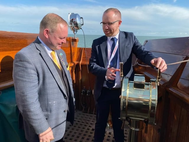 Brett on the bridge of the Waverley with Paul Semple