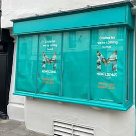Montezuma’s is getting closer to returning to Chichester city centre, with signage announcing its homecoming now in place at its new South Street shop. Photo: Sussex World