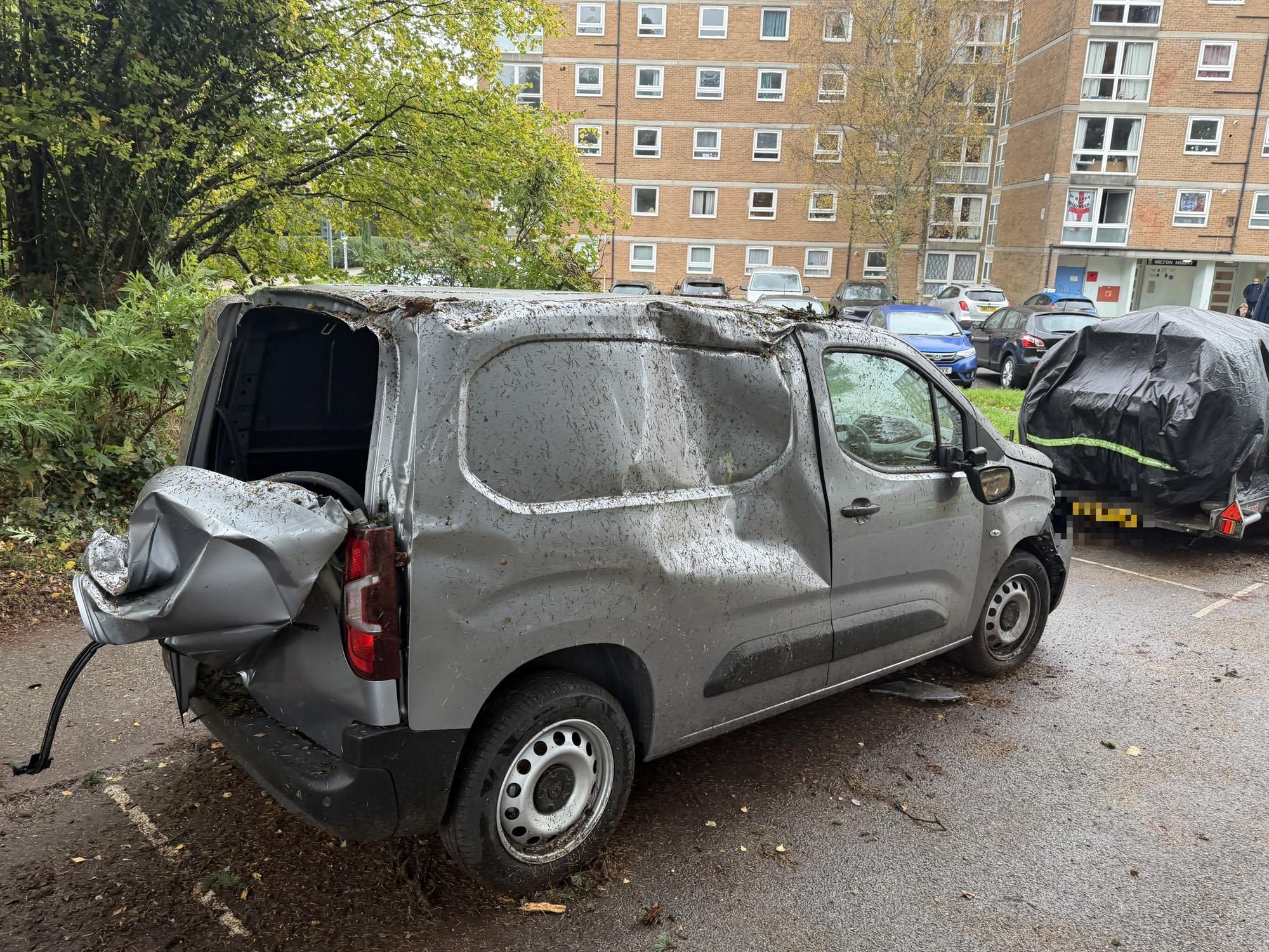 Storm Austen: Van damaged by fallen tree in Crawley