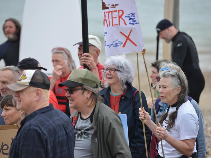Surfers Against Sewage Paddle-Out protest in Hastings on May 18 2024.