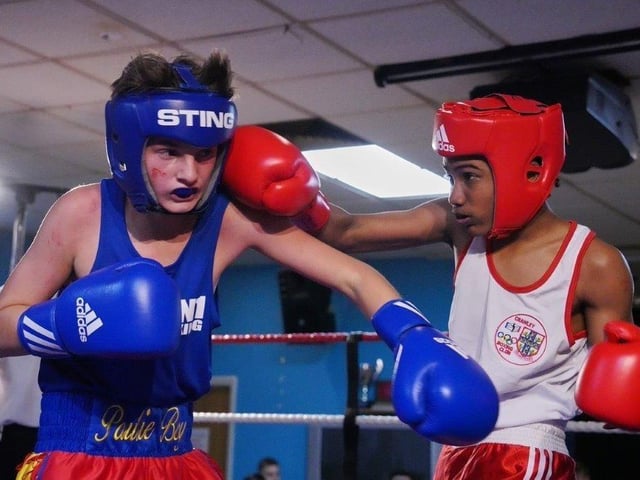 Action from Crawley's junior boxing squad at their annual blockbuster at the Goffs Park Social Club on Sunday. Picture by Max Spanner Photography