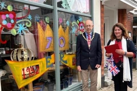 Tony Hunt and Sharon Blaikie with the winning Parkers Atelier window