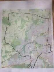 Ancient Parish of Ifield [outlined in black] - showing Ifield Brook Meadows and Ifield Golf Club across the centre of the picture]