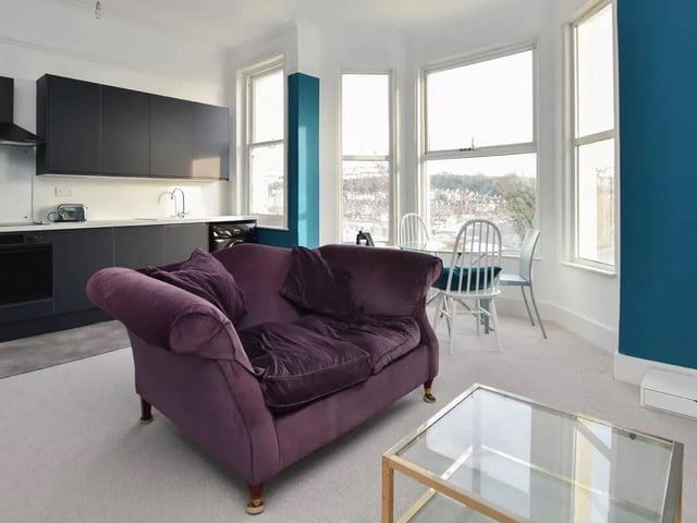 The flat offers open plan living