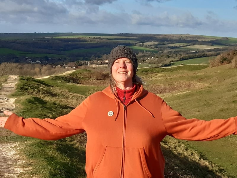 Enjoying the views on the walk from Findon to Cissbury Ring, ending in Storrington Rise