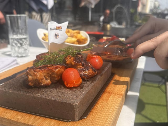Dishes on the menu include chicken and lamb shsih, beyti, burgers, ribs, iskender kebabs, fish dishes and vegetarian options, such as delicious salads, Lebanese falafel with hummus and Greek mousakka