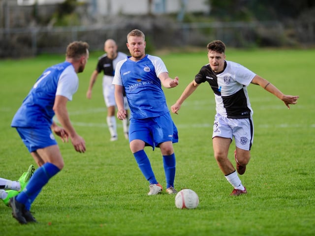 Action from Shoreham's 4-2 win at East Preston in division one of the Southern Combination League