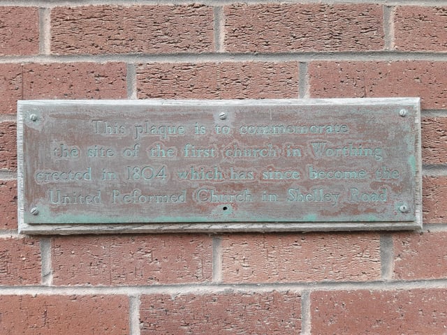 This plaque on the side of Boots marks the site of the first church in Worthing, built in 1804