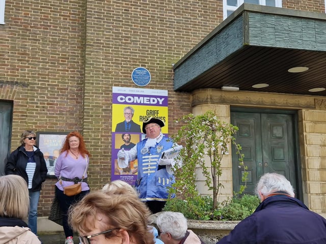 Worthing town crier Bob Smytherman launched his new walk on Tuesday, April 2, followed by afternoon tea at Worthing Town Hall to raise money for the mayor's charities, Broadwater Support Group and Community Hub, CYCALL inclusive cycling and the Parkinson's UK Worthing and Washington Group. Using information provided by The Worthing Society, Bob led a group of around 20 people on a three-hour walk around the town centre and seafront, giving many stories of the area's history en route.