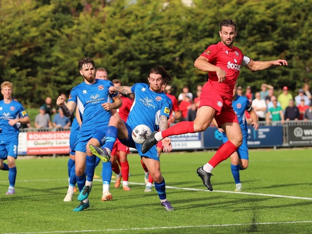 National League South action at Woodside Road between Worthing and Truro City