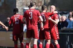 Worthing - pictured here v Hemel - beat Braintree in their play-off opener in front of more than 2,000 at Woodside Road | Picture: Mike Gunn
