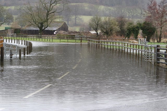 Our photographer Jason Chadwick captured this image of flood water blocking an access road to the Agricultural Business Centre at Bakewell on Saturday, following Storm Eunice