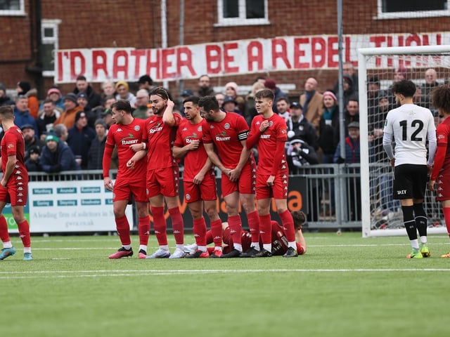 Action from Worthing's superb 3-0 win at home to Dartford in the National League South at Woodside Road