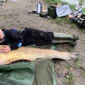 Finnegan Kelly, nine, caught a massive catfish at Latchetts Lakes last weekend
