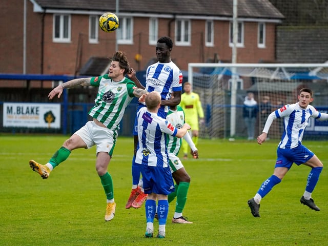 Action from Haywards Heath Town FC;s 1-1 draw with VCD in the Isthmian south east division