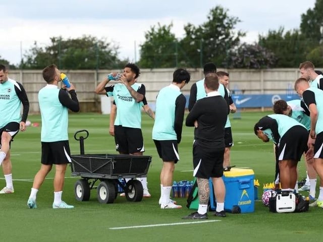Brighton players time for refreshments