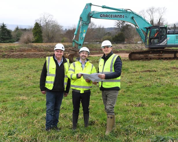 Metis Homes development in Easebourne - Royal Green. Steve Gray Site Manager, Adam O’Brien MD of Metis Homes, & Jonathan Russell Cowdray Chief Executive Officer (Photo: Paul Jacobs).